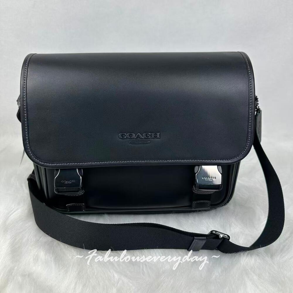 Coach Men Racer Messenger Bag Crossbody In Leather/Qb/Black CU110 NWT